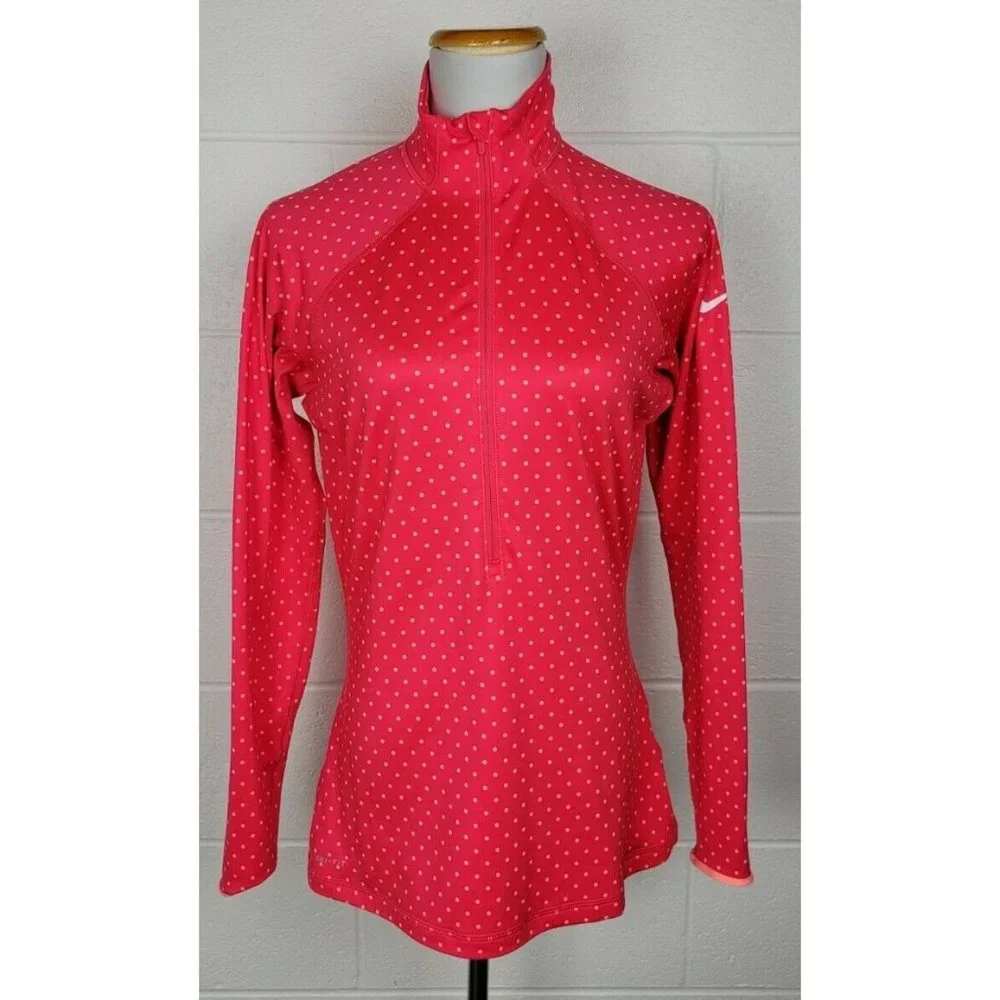 Womens‎ Nike Hyperwarm Dri-fit 1/2 Zip Pullover Pink Polka Dot 548751-676 L